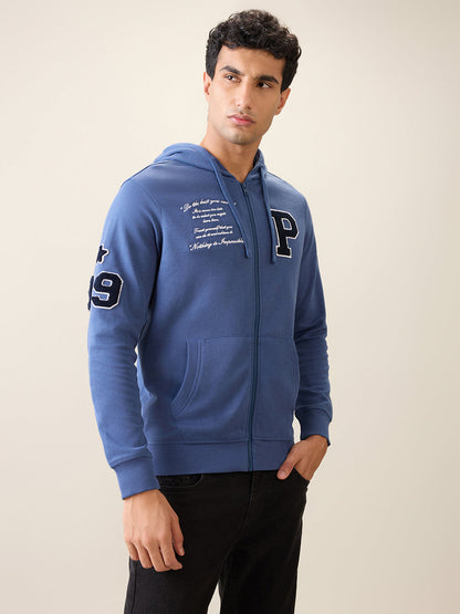 Parx Men Blue Graphic Regular Fit Cotton Blend Full Sleeve Sweatshirt