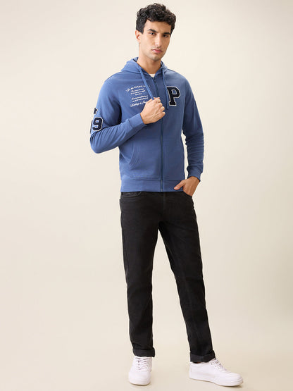 Parx Men Blue Graphic Regular Fit Cotton Blend Full Sleeve Sweatshirt