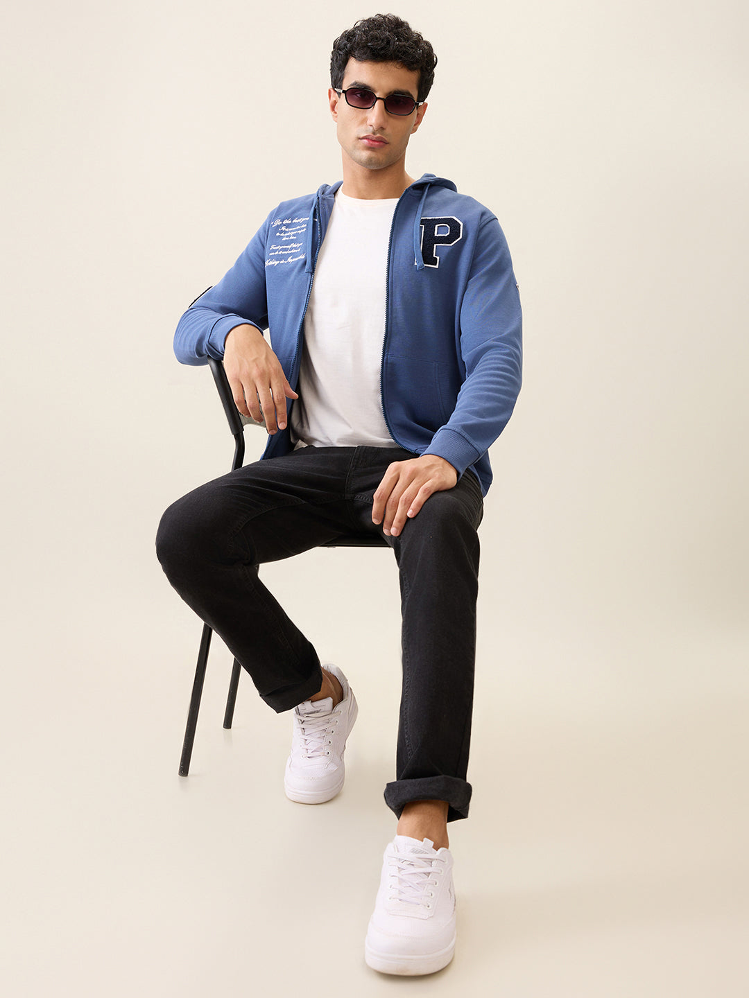 Parx Men Blue Graphic Regular Fit Cotton Blend Full Sleeve Sweatshirt