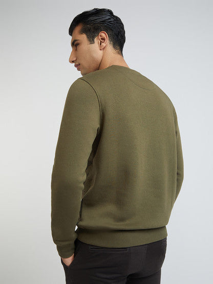 Men Green Regular Fit Print Cotton Polyester Blend Sweatshirts