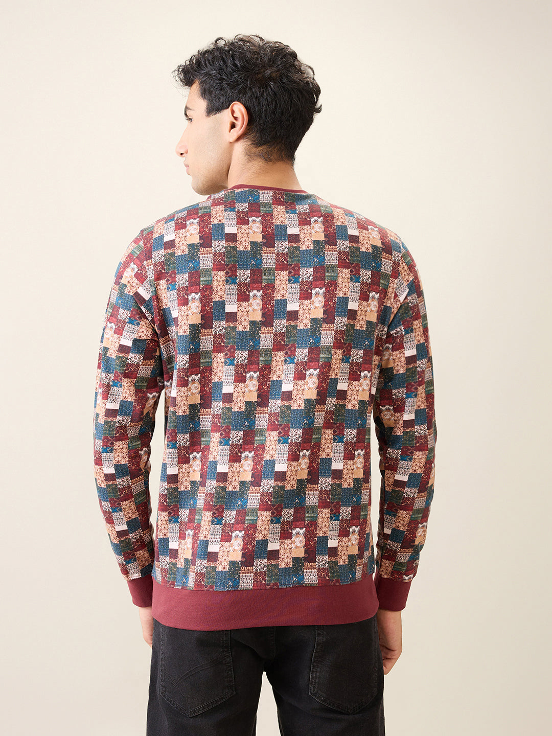 Parx Men Orange Printed Regular Fit Cotton Full Sleeve Round Neck Collar Sweatshirt