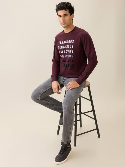 Parx Men Purple Graphic Regular Fit Cotton Blend Full Sleeve Round Neck Collar Sweatshirt