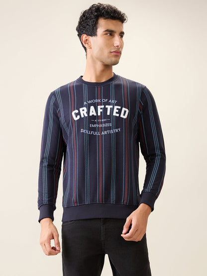 Parx Men Blue Printed Regular Fit Cotton Blend Full Sleeve Round Neck Collar Sweatshirt