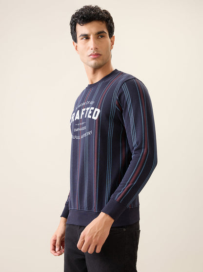Parx Men Blue Printed Regular Fit Cotton Blend Full Sleeve Round Neck Collar Sweatshirt