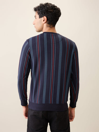 Parx Men Blue Printed Regular Fit Cotton Blend Full Sleeve Round Neck Collar Sweatshirt