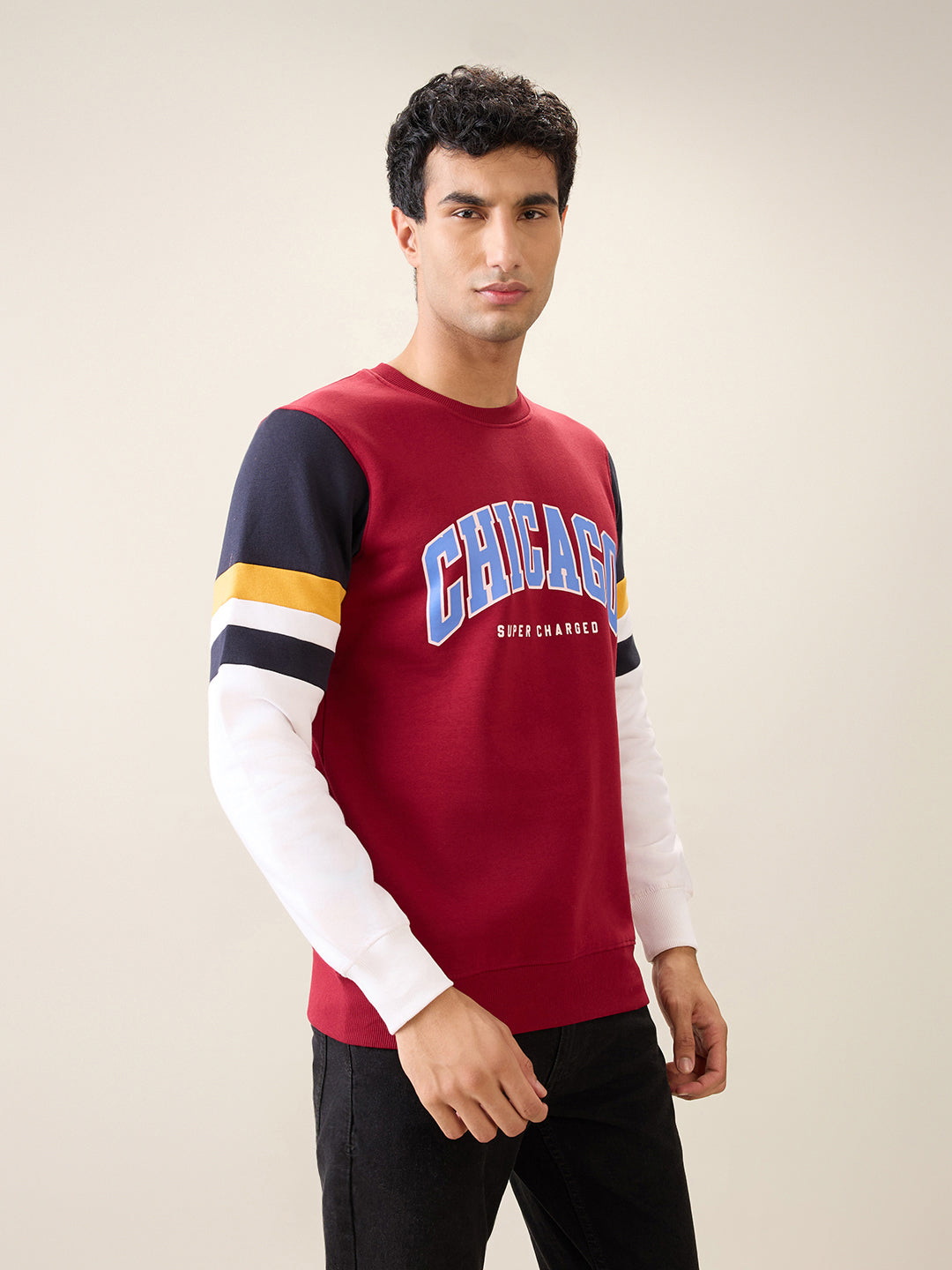 Parx Men White Printed Regular Fit Cotton Blend Full Sleeve Round Neck Collar Sweatshirt