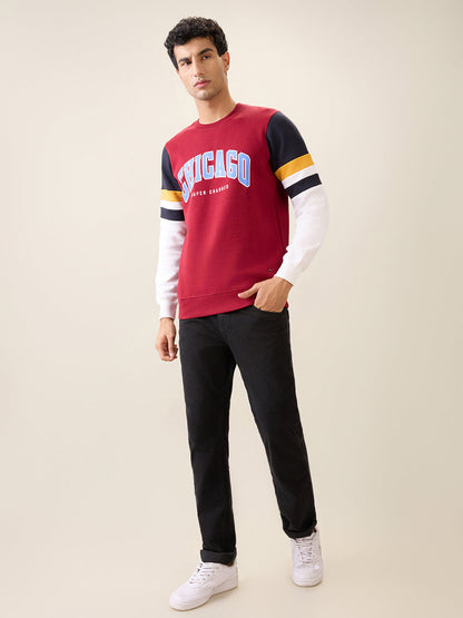 Parx Men White Printed Regular Fit Cotton Blend Full Sleeve Round Neck Collar Sweatshirt