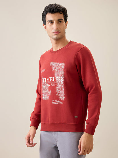 Parx Men Orange Graphic Regular Fit Cotton Blend Full Sleeve Round Neck Collar Sweatshirt