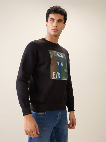 Parx Men Black Printed Regular Fit Cotton Blend Full Sleeve Round Neck Collar Sweatshirt