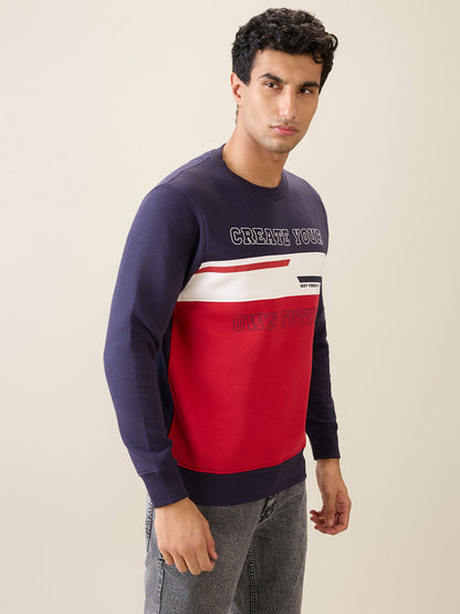 Parx Men Blue Cut & Sew Regular Fit Cotton Blend Full Sleeve Round Neck Collar Sweatshirt