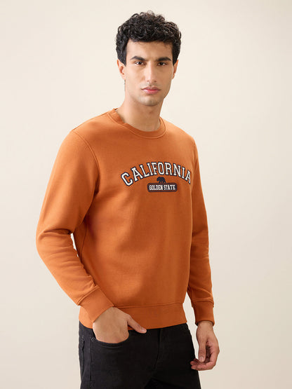 Parx Men Orange Graphic Regular Fit Cotton Blend Full Sleeve Round Neck Collar Sweatshirt