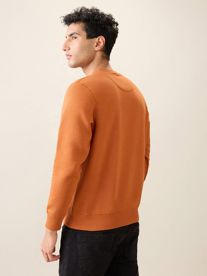 Parx Men Orange Graphic Regular Fit Cotton Blend Full Sleeve Round Neck Collar Sweatshirt