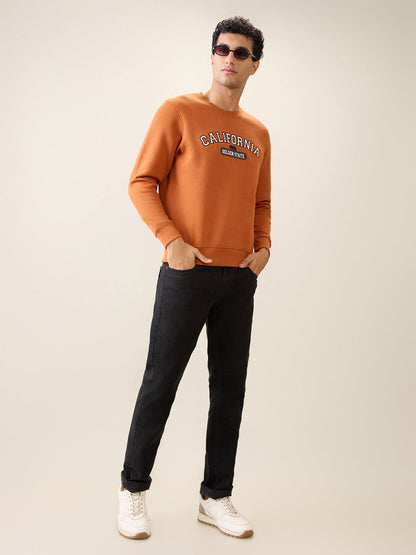 Parx Men Orange Graphic Regular Fit Cotton Blend Full Sleeve Round Neck Collar Sweatshirt
