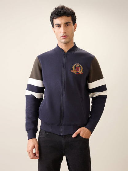 Parx Men Blue Cut & Sew Regular Fit Cotton Blend Full Sleeve Base Ball Collar Sweatshirt