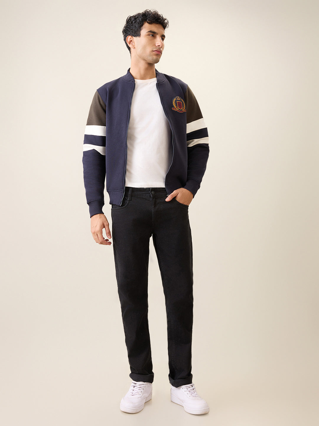 Parx Men Blue Cut & Sew Regular Fit Cotton Blend Full Sleeve Base Ball Collar Sweatshirt