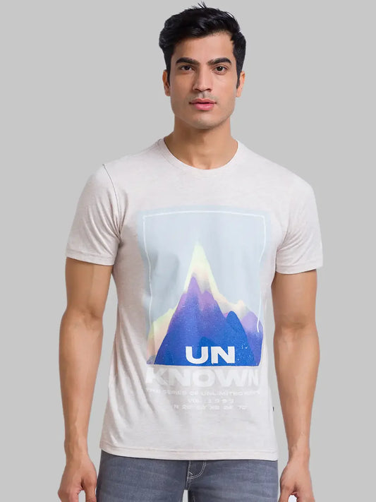 Parx Men Cream Graphic Regular Fit Cotton T-Shirt