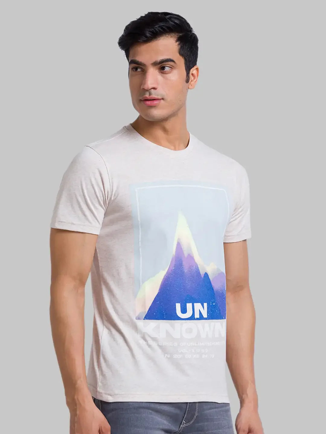 Parx Men Cream Graphic Regular Fit Cotton T-Shirt