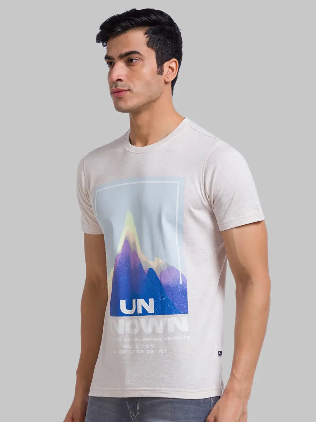 Parx Men Cream Graphic Regular Fit Cotton T-Shirt