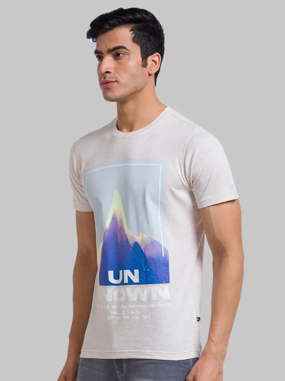 Parx Men Cream Graphic Regular Fit Cotton T-Shirt