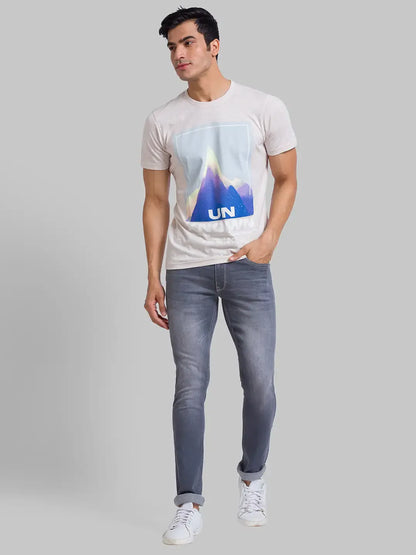 Parx Men Cream Graphic Regular Fit Cotton T-Shirt