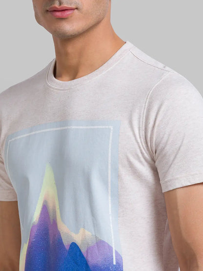 Parx Men Cream Graphic Regular Fit Cotton T-Shirt