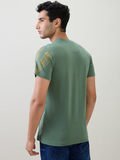 Parx Men Green Graphic Regular Fit Cotton Half Sleeve T-Shirt