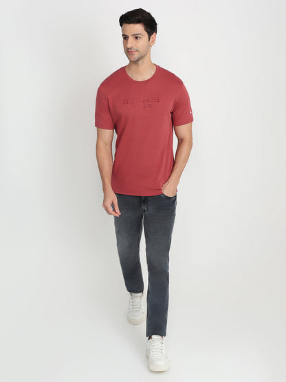 Parx Men Red Graphic Regular Fit Cotton Half Sleeve Round Neck Collar T-Shirt