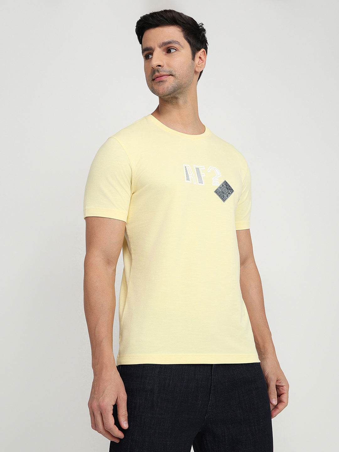 Parx Men Yellow Graphic Regular Fit Cotton Half Sleeve Round Neck Collar T-Shirt