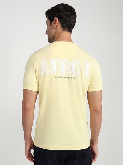 Parx Men Yellow Graphic Regular Fit Cotton Half Sleeve Round Neck Collar T-Shirt