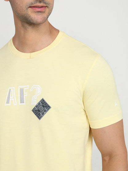 Parx Men Yellow Graphic Regular Fit Cotton Half Sleeve Round Neck Collar T-Shirt