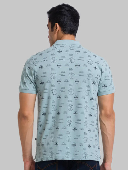 Men Green Regular Fit Print Cotton Round Neck Collar Polo T-Shirt