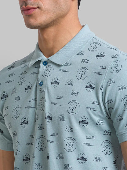 Men Green Regular Fit Print Cotton Round Neck Collar Polo T-Shirt