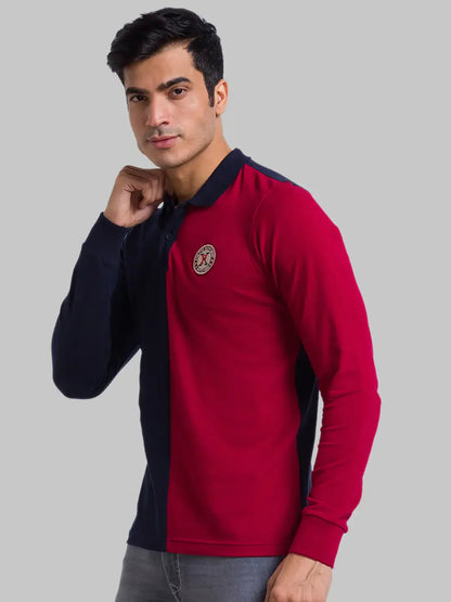 Men Blue Regular Fit Cut & Sew Cotton Round Neck Collar Polo T-Shirt
