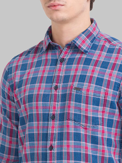 Men Red Slim Fit Checks Cotton Full Sleeve Shirts