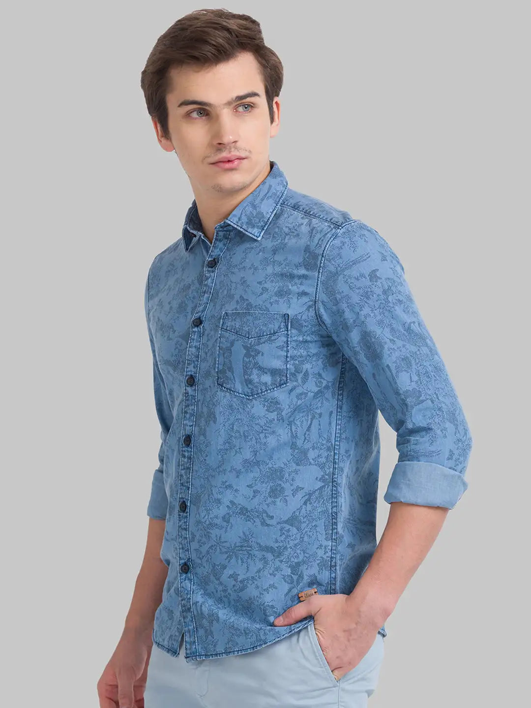 Men Blue Slim Fit Print Cotton Full Sleeve Shirts
