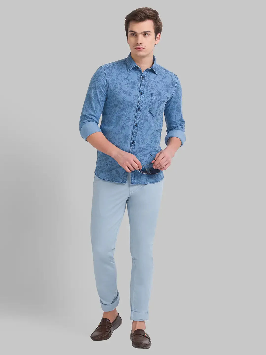 Men Blue Slim Fit Print Cotton Full Sleeve Shirts