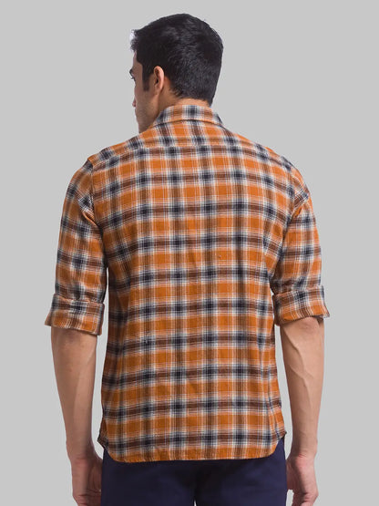 Men Brown Slim Fit Checks Cotton Full Sleeve Shirts