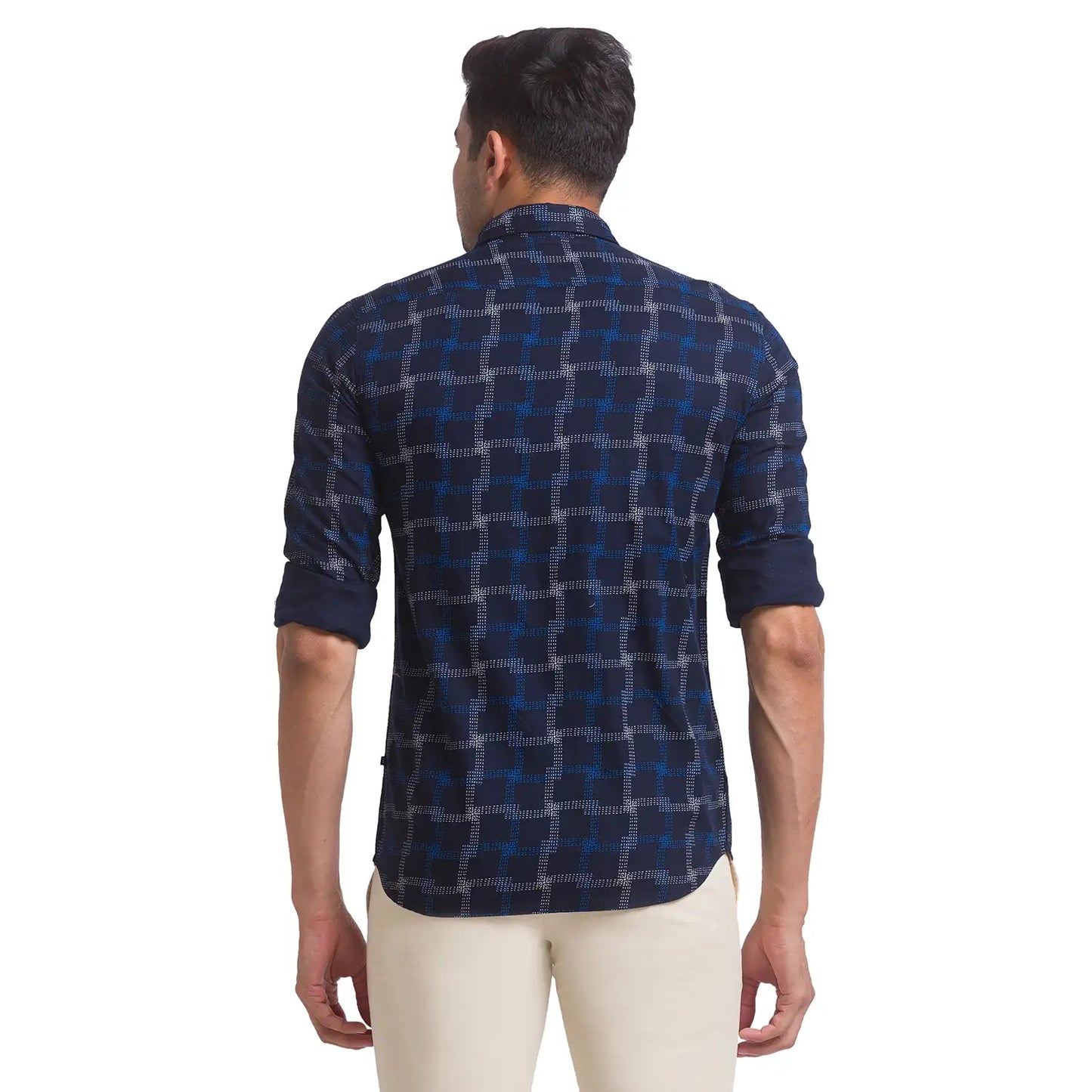 Men Blue Slim Fit Print Cotton Full Sleeve Shirts