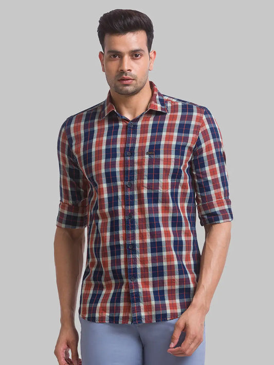 Men Red Slim Fit Checks Cotton Full Sleeve Shirts