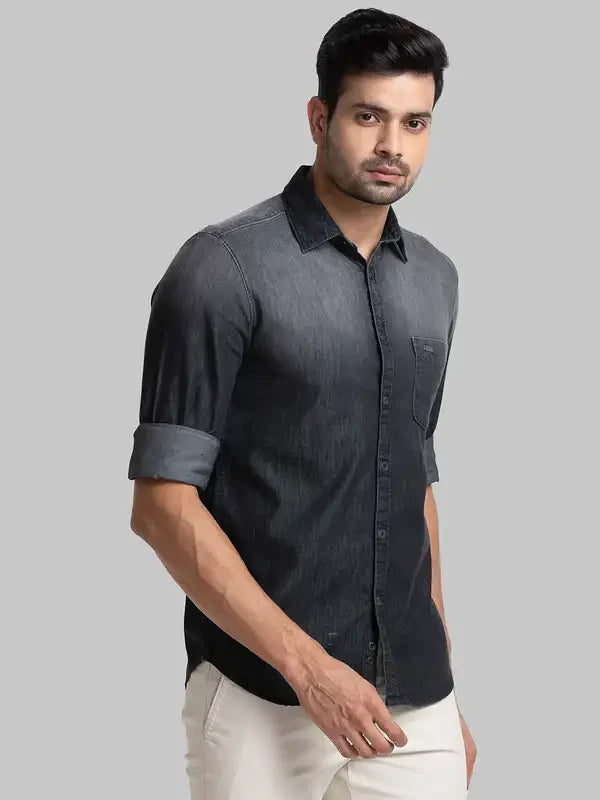 Men Black Slim Fit Solid Cotton Full Sleeve Shirts