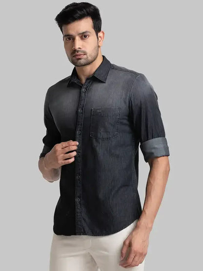 Men Black Slim Fit Solid Cotton Full Sleeve Shirts