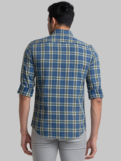 Parx Blue Checks Slim Fit Full Sleeve Cotton Shirt