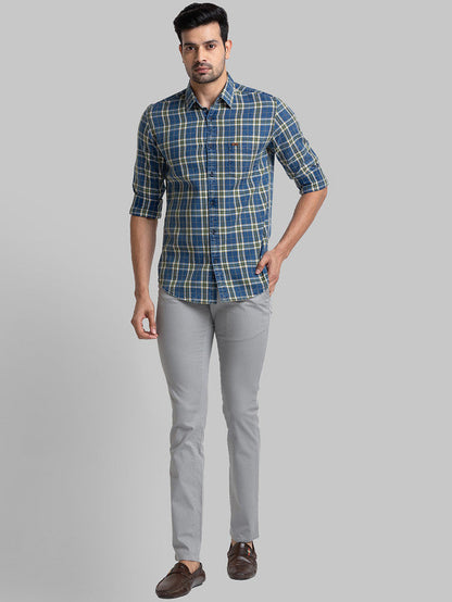 Parx Blue Checks Slim Fit Full Sleeve Cotton Shirt