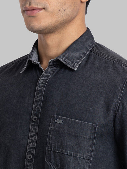 Parx Black Solid Slim Fit Cotton Casual Shirt