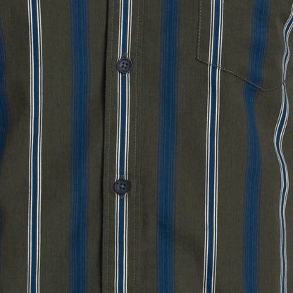 Parx Men Green Stripe Slim Fit Cotton Full Sleeve Cutway Collar Shirt