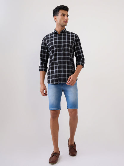 Parx Men Black Checks Slim Fit Cotton Full Sleeve Casual Shirt