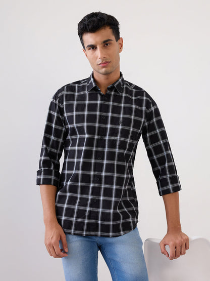 Parx Men Black Checks Slim Fit Cotton Full Sleeve Casual Shirt