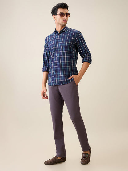 Parx Men Blue Checks Slim Fit Cotton Casual Shirt