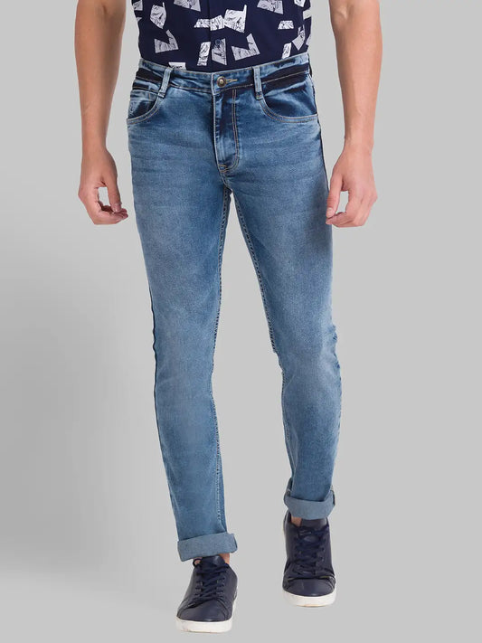 Men Blue Slim Tapered Fit Twill Cotton Blend Jeans