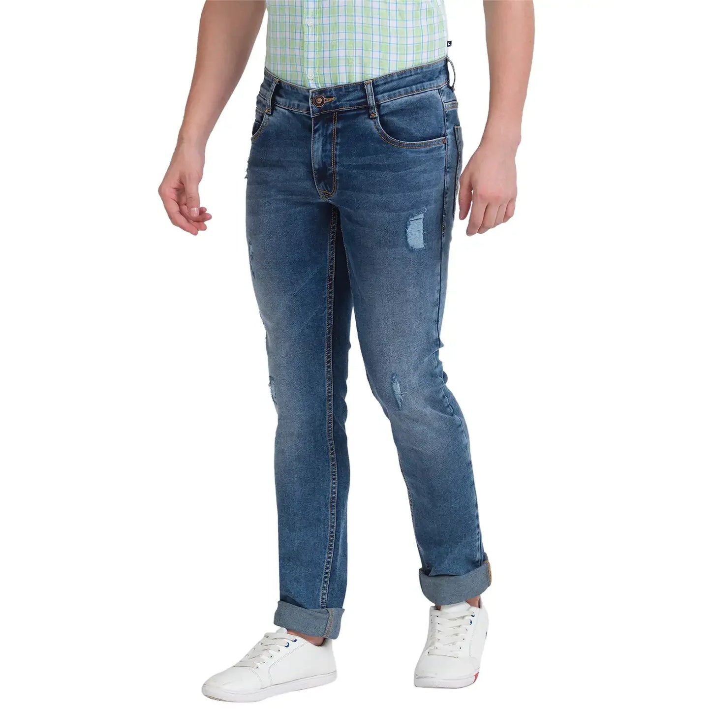 Men Blue Slim Tapered Fit Twill Cotton Blend Jeans